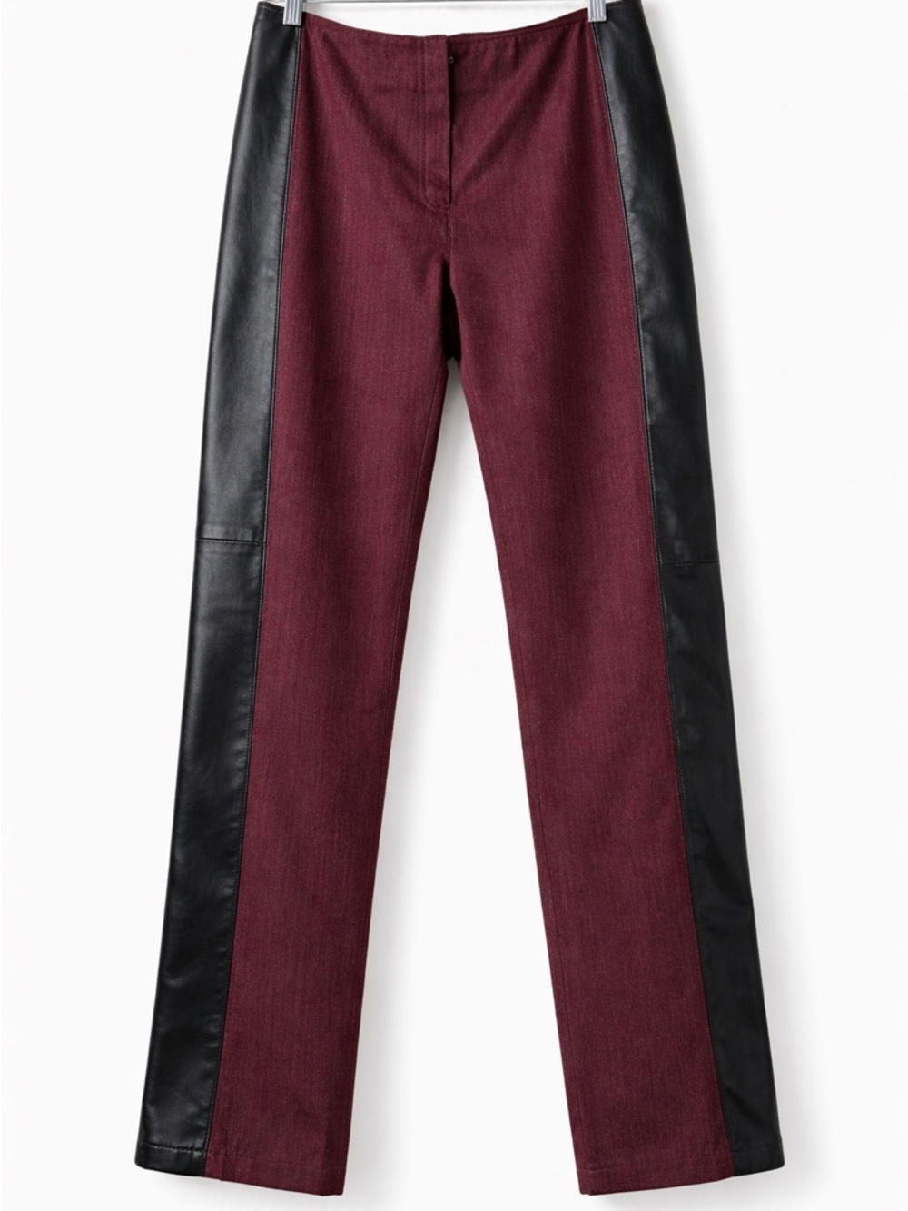 DKNY Burgundy Leather Panel Slim Leg Wool Blend Pants Size 8